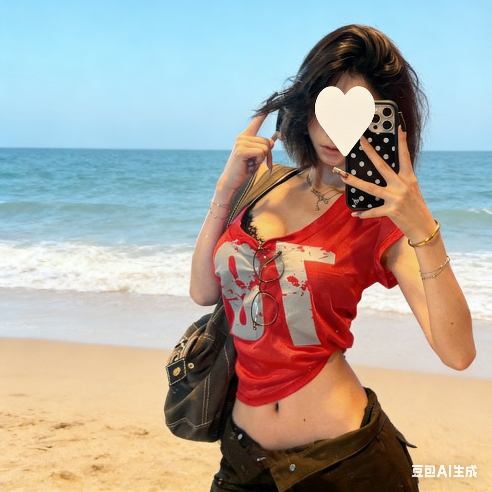 【 Tencel Ribbed 】 American retro red V-neck short-sleeved T-shirt for women's summer slimming and sporty design sense top Application Scenario