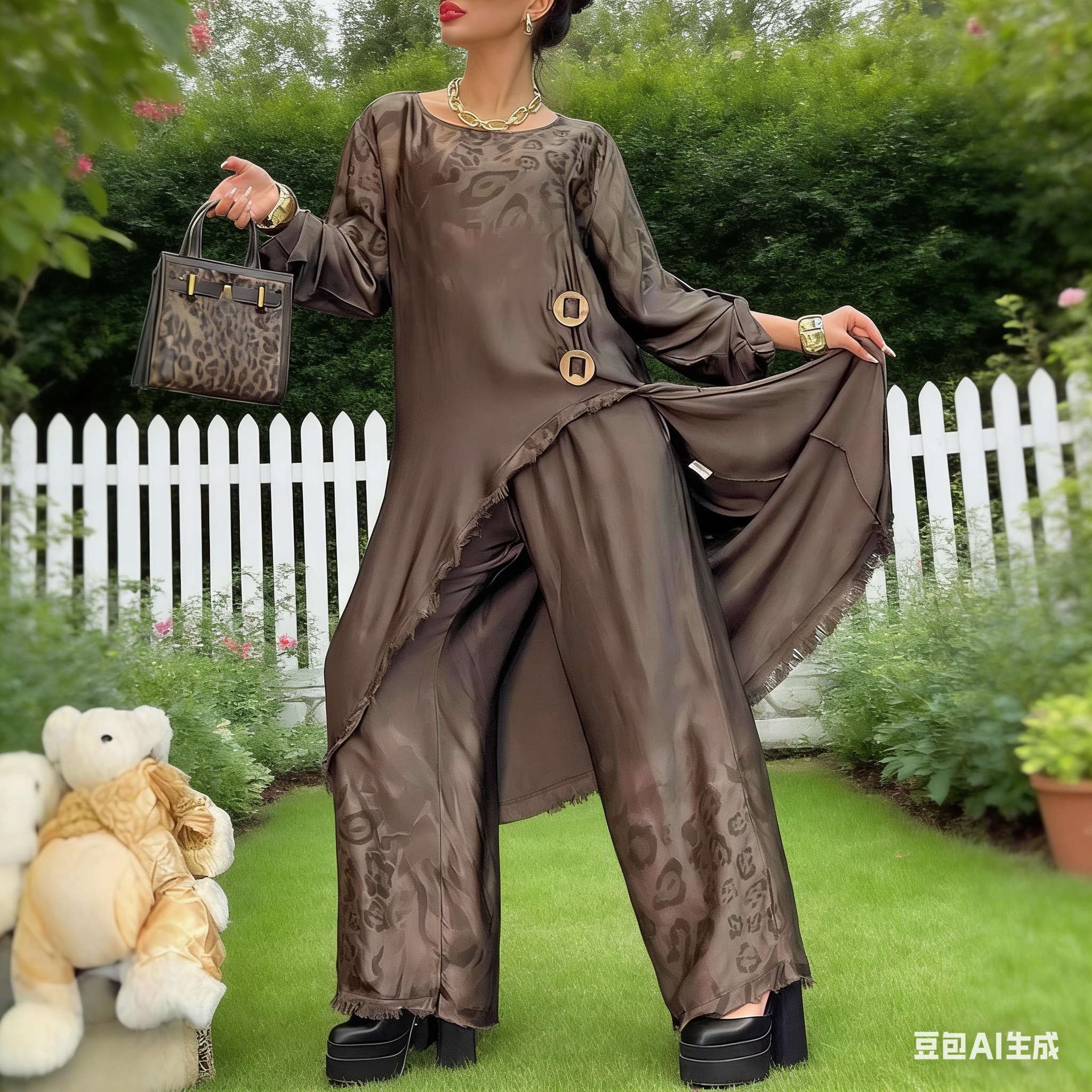 2026 European and American cross-border Amazon export Loose leopard print irregular top casual set wide-leg pants for women