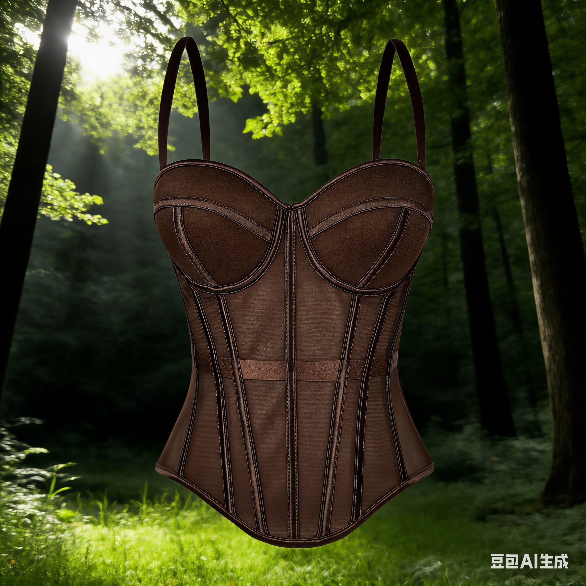 European and American pure fishbone corset, knitted mesh solid color halter top, slimming and beautiful, with shoulder straps and chest pads, worn over the corset Item Picture