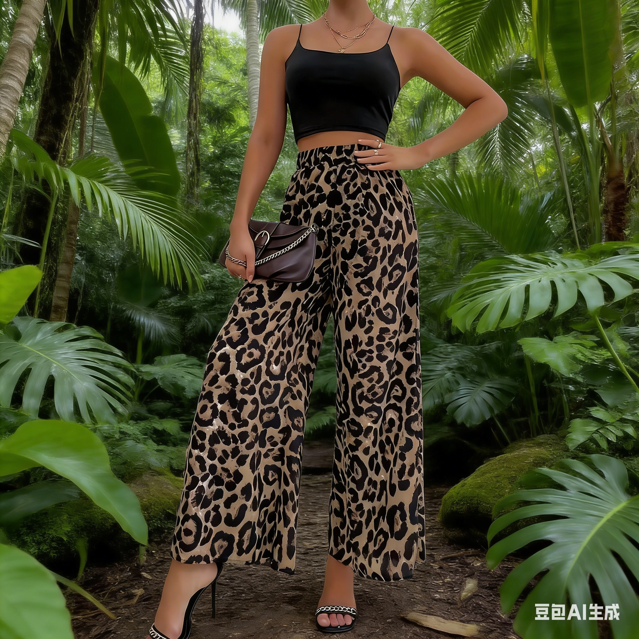 Cross-border spring European and American women's fashion classic leopard print elastic waist drape loose casual style wide-leg pants
