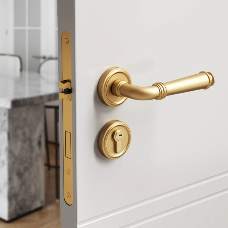 Haobao door locks, bedroom magnetic silent door locks, indoor door locks, household solid wood doors, bathroom split door handles, gold details Picture