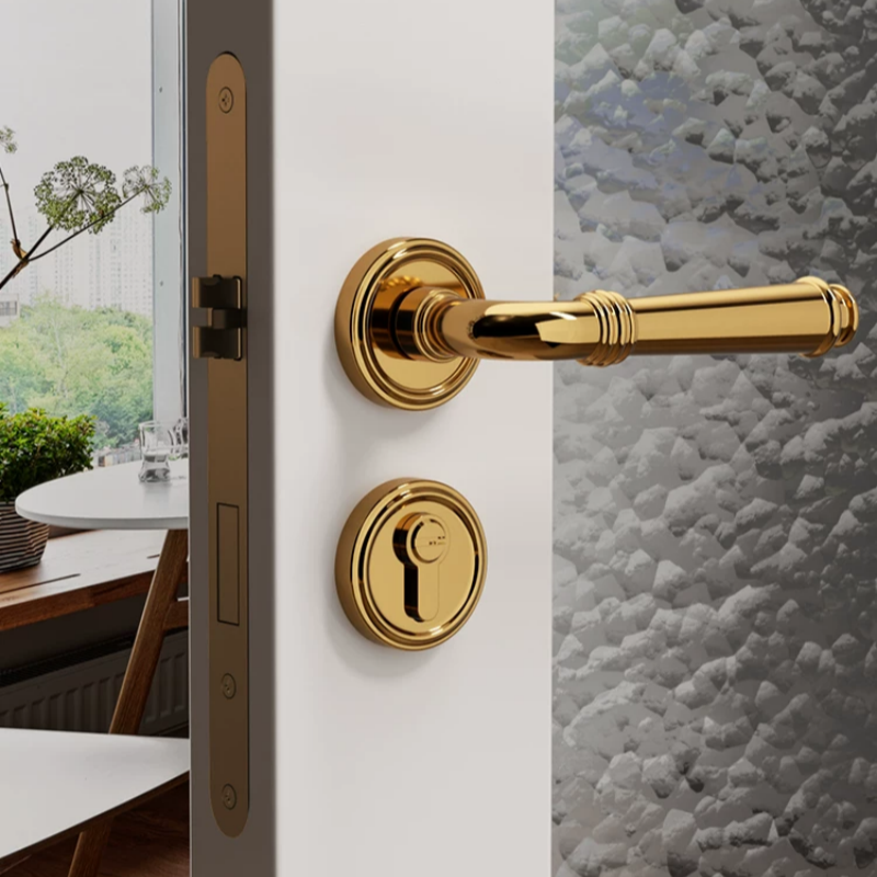 Haobao door locks, bedroom magnetic silent door locks, indoor door locks, household solid wood doors, bathroom split door handles, gold Item Picture