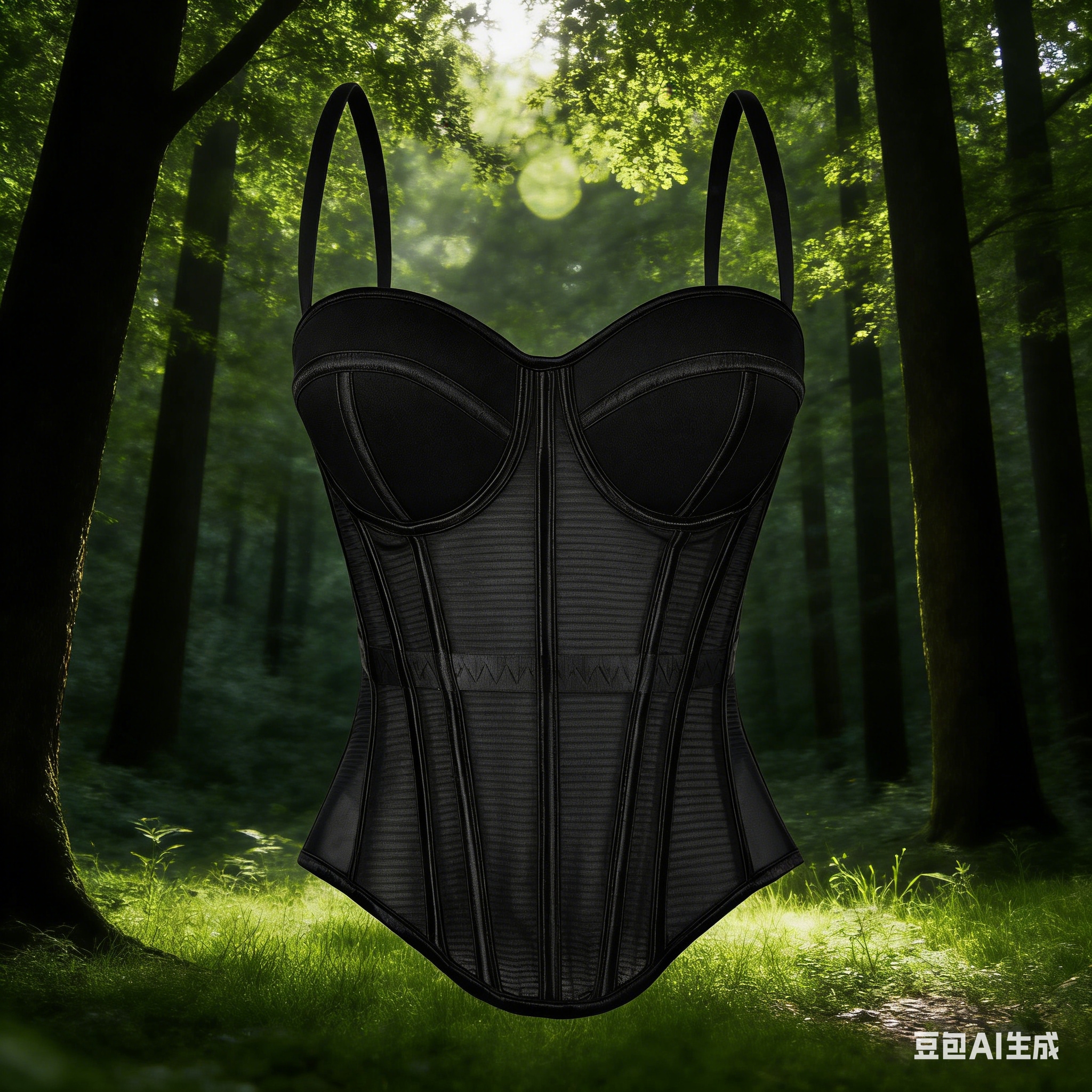 European and American pure fishbone corset, knitted mesh solid color halter top, slimming and beautiful, with shoulder straps and chest pads, worn over the corset Application Scenario