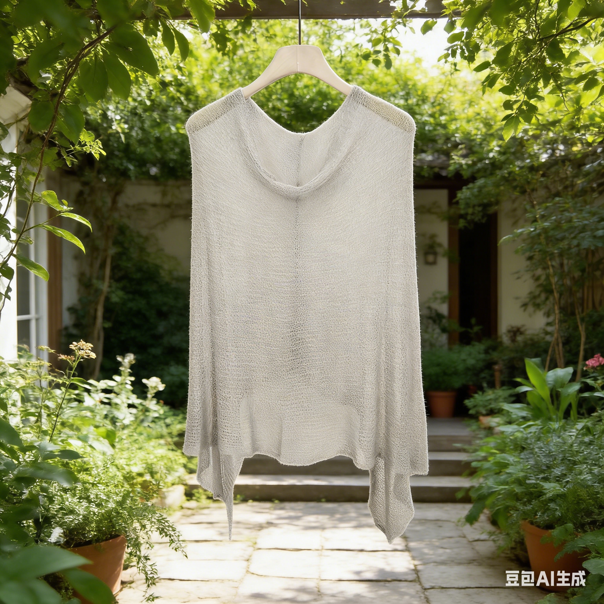 Irregular bat-sleeved cape sun-protective knitted sweater for women, a unique American style summer one-shoulder loose see-through thin top Item Picture
