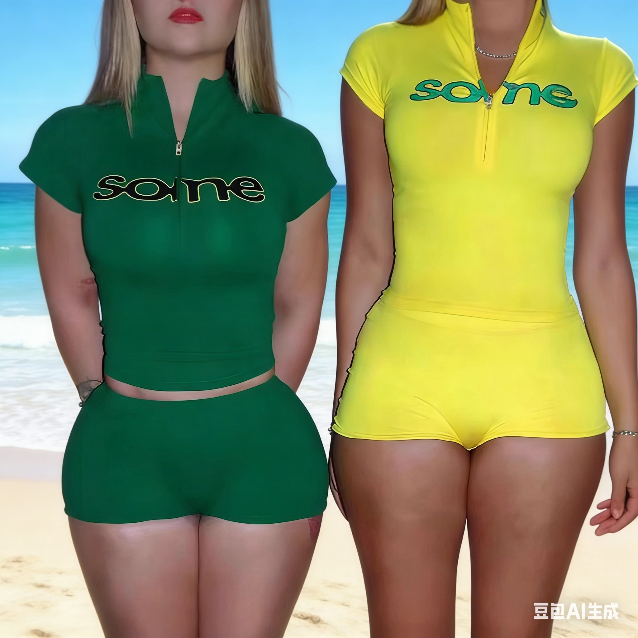 Cross-border European and American sexy color-blocking short-sleeved jumpsuit, tight shorts, hot girl sporty slimming and shaping short-sleeved set Specification drawing