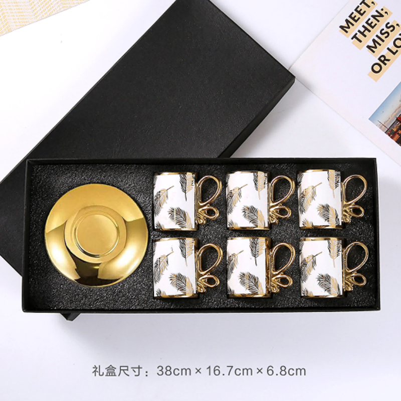 Cross-border European-style gold-plated ceramic coffee cups and saucers, six cups and six saucers gift box set, gift event, daily necessities Application Scenario