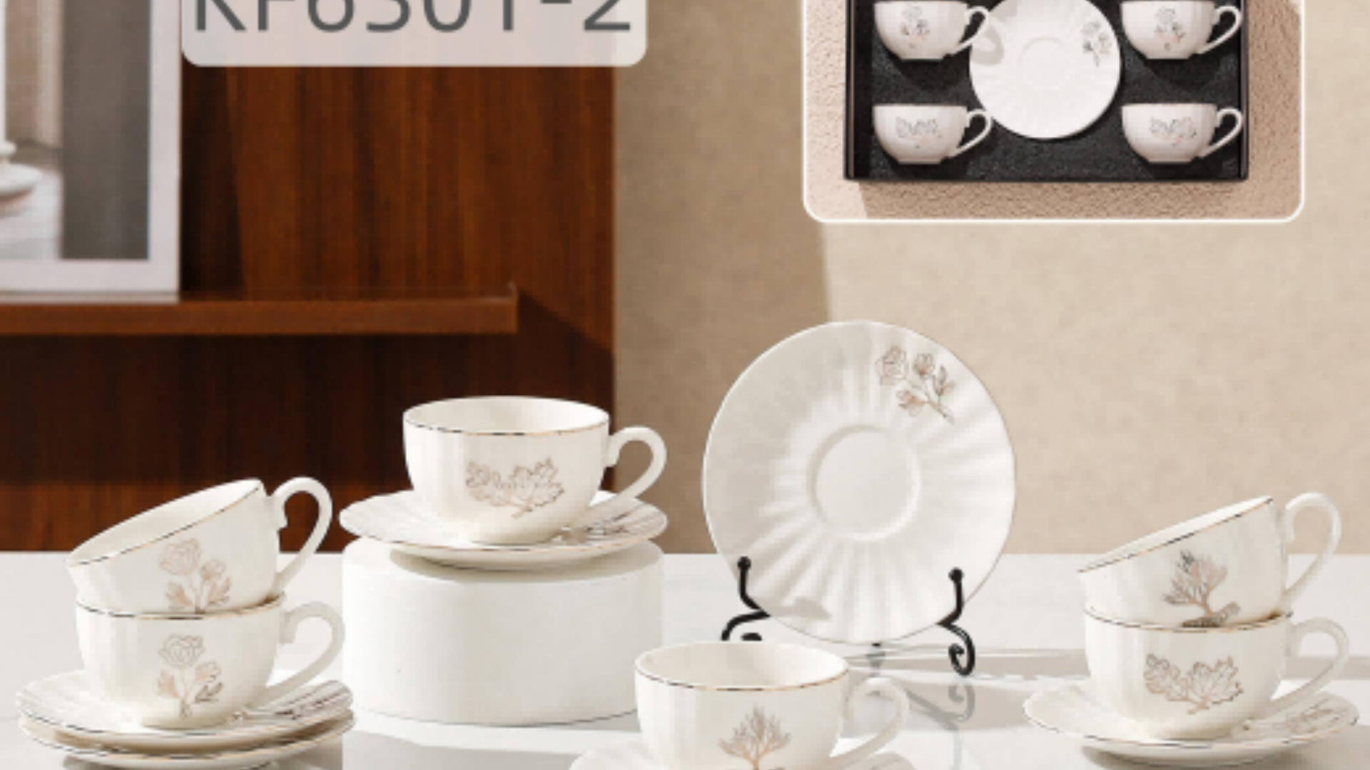 Cross-border hot gold-embossed European-style afternoon tea cup and saucer set, 6 cups and 6 saucers, home ceramic coffee cups, red tea cups, ceramic cups details Picture