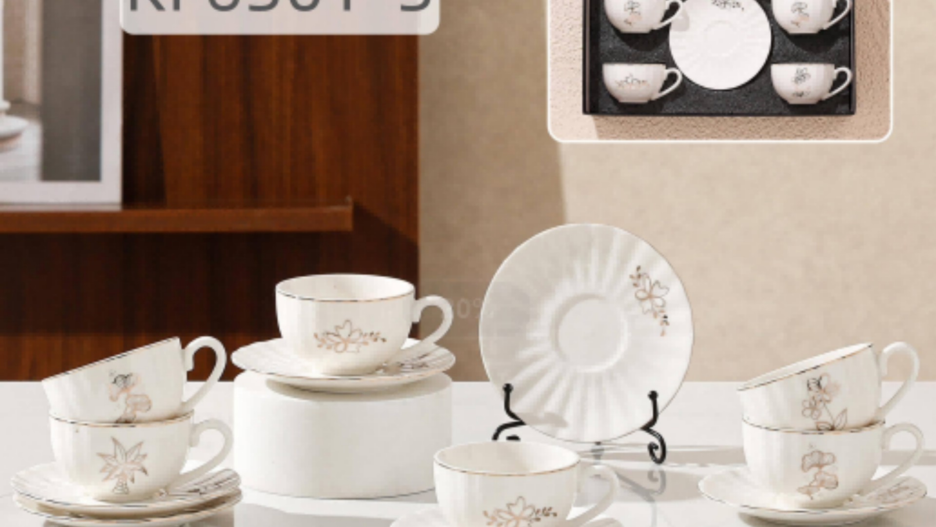 Cross-border hot gold-embossed European-style afternoon tea cup and saucer set, 6 cups and 6 saucers, home ceramic coffee cups, red tea cups, ceramic cups