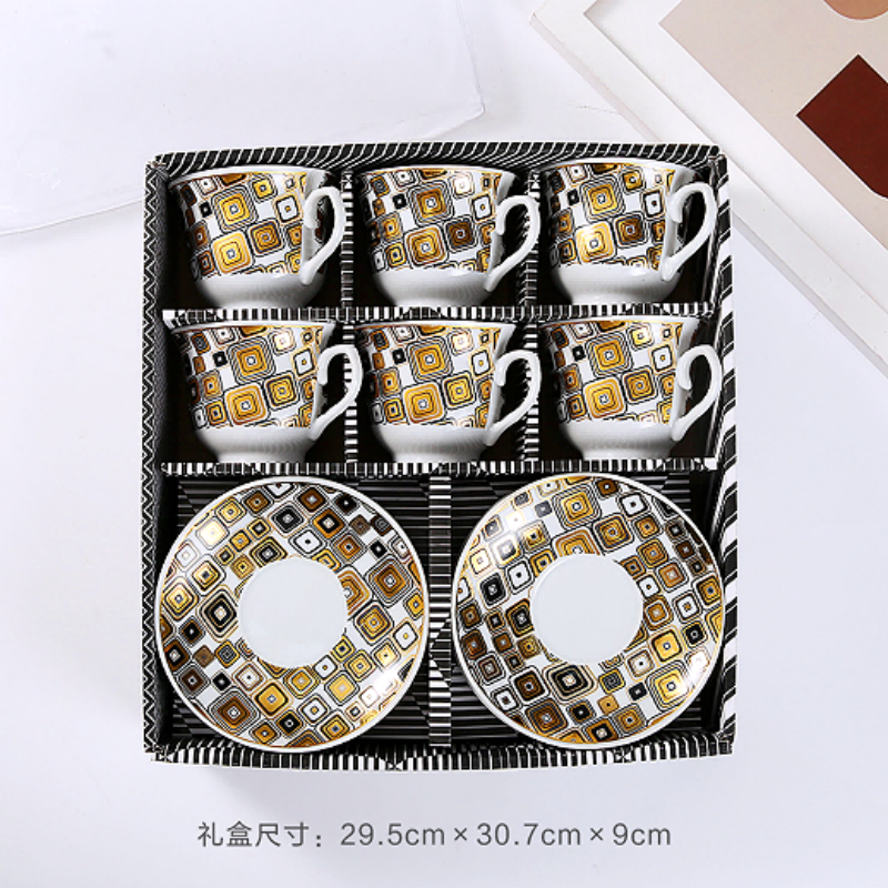 Cross-border hot gold-embossed European-style afternoon tea cup and saucer set, 6 cups and 6 saucers, home ceramic coffee cups, red tea cups, ceramic cups Specification image