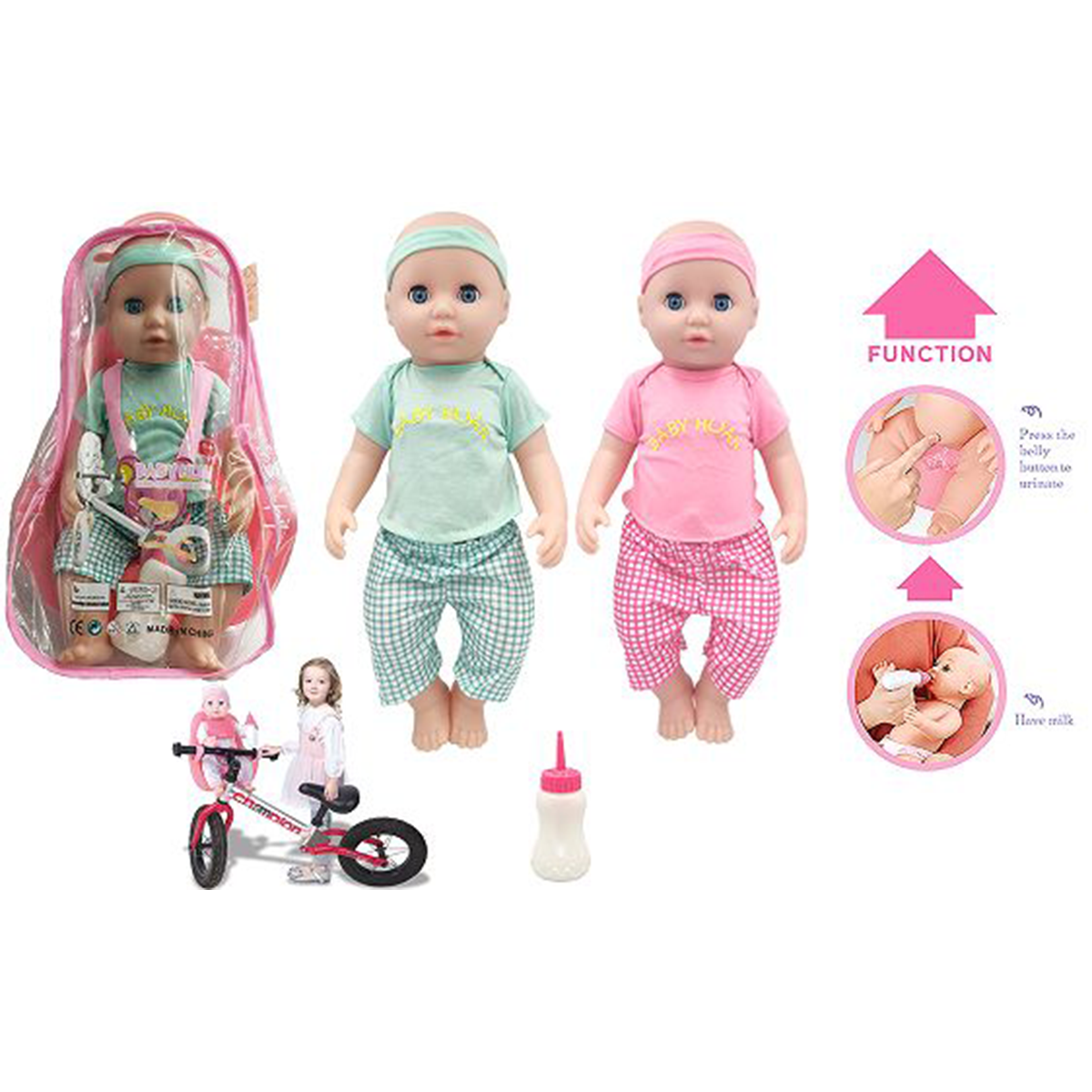 新洋娃娃高端宝宝娃娃玩具14寸搪胶PS注塑身，活眼娃娃带喝水/撒尿，6声IC opp袋装系列扮家家酒玩具-17