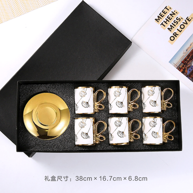 Cross-border European-style gold-plated ceramic coffee cups and saucers, six cups and six saucers gift box set, gift event, daily necessities Specification image