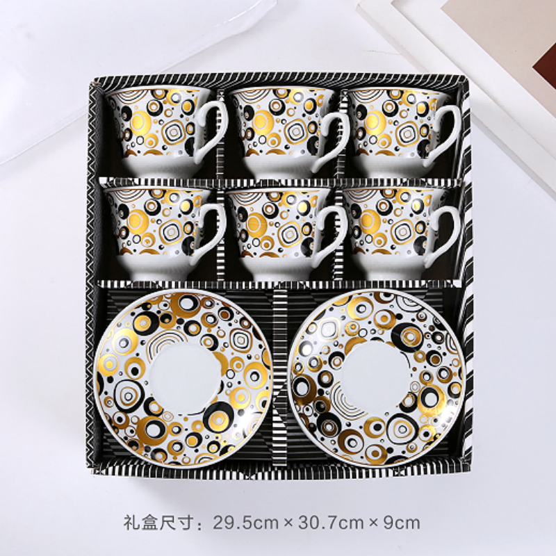 Cross-border hot gold-embossed European-style afternoon tea cup and saucer set, 6 cups and 6 saucers, home ceramic coffee cups, red tea cups, ceramic cups details Picture