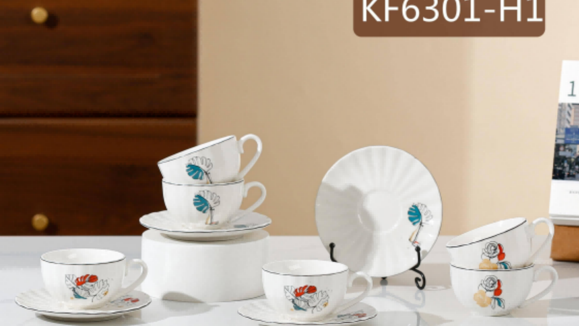Cross-border hot gold-embossed European-style afternoon tea cup and saucer set, 6 cups and 6 saucers, home ceramic coffee cups, red tea cups, ceramic cups Specification image