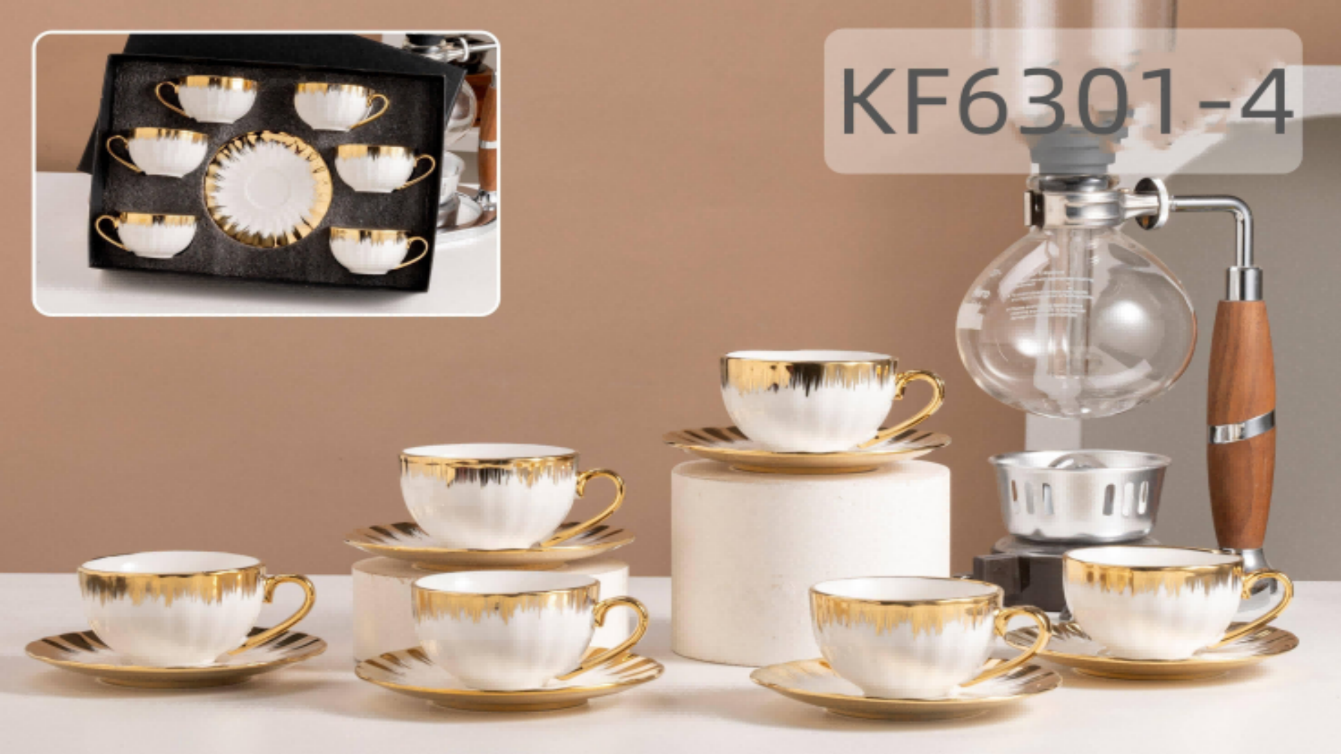 Cross-border source bone China pure white gold-plated coffee cups and saucers, ceramic water cups, pumpkin cups, personalized and creative printed logos Specification image