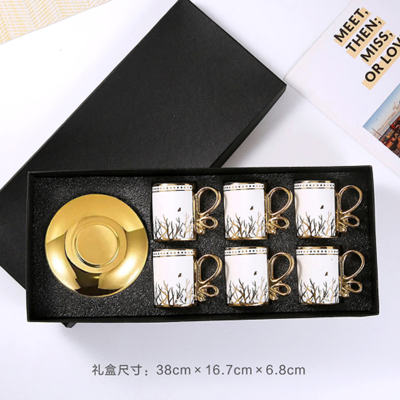 Cross-border European-style gold-plated ceramic coffee cups and saucers, six cups and six saucers gift box set, gift event, daily necessities details Picture