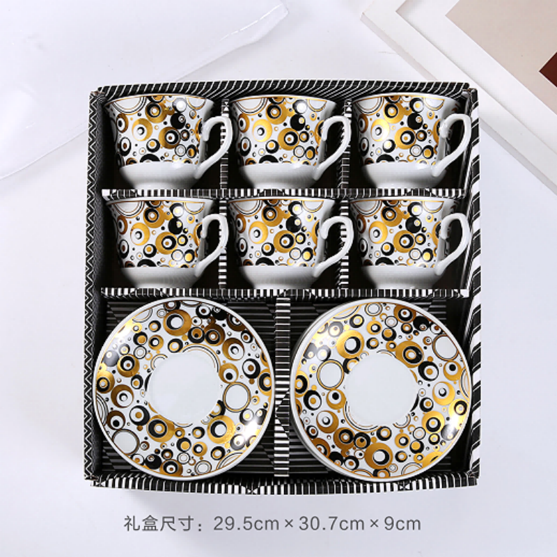 Cross-border hot gold-embossed European-style afternoon tea cup and saucer set, 6 cups and 6 saucers, home ceramic coffee cups, red tea cups, ceramic cups Item Picture