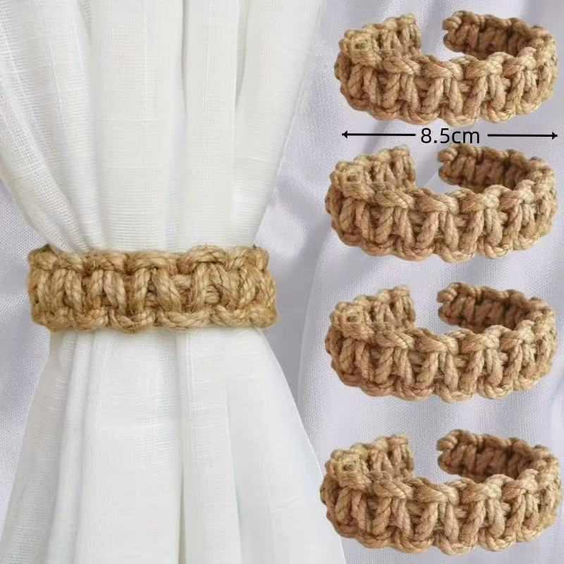 New cross-border brown hemp rope curtain clip, living room curtain tie rope, pure hand-woven curtain tie