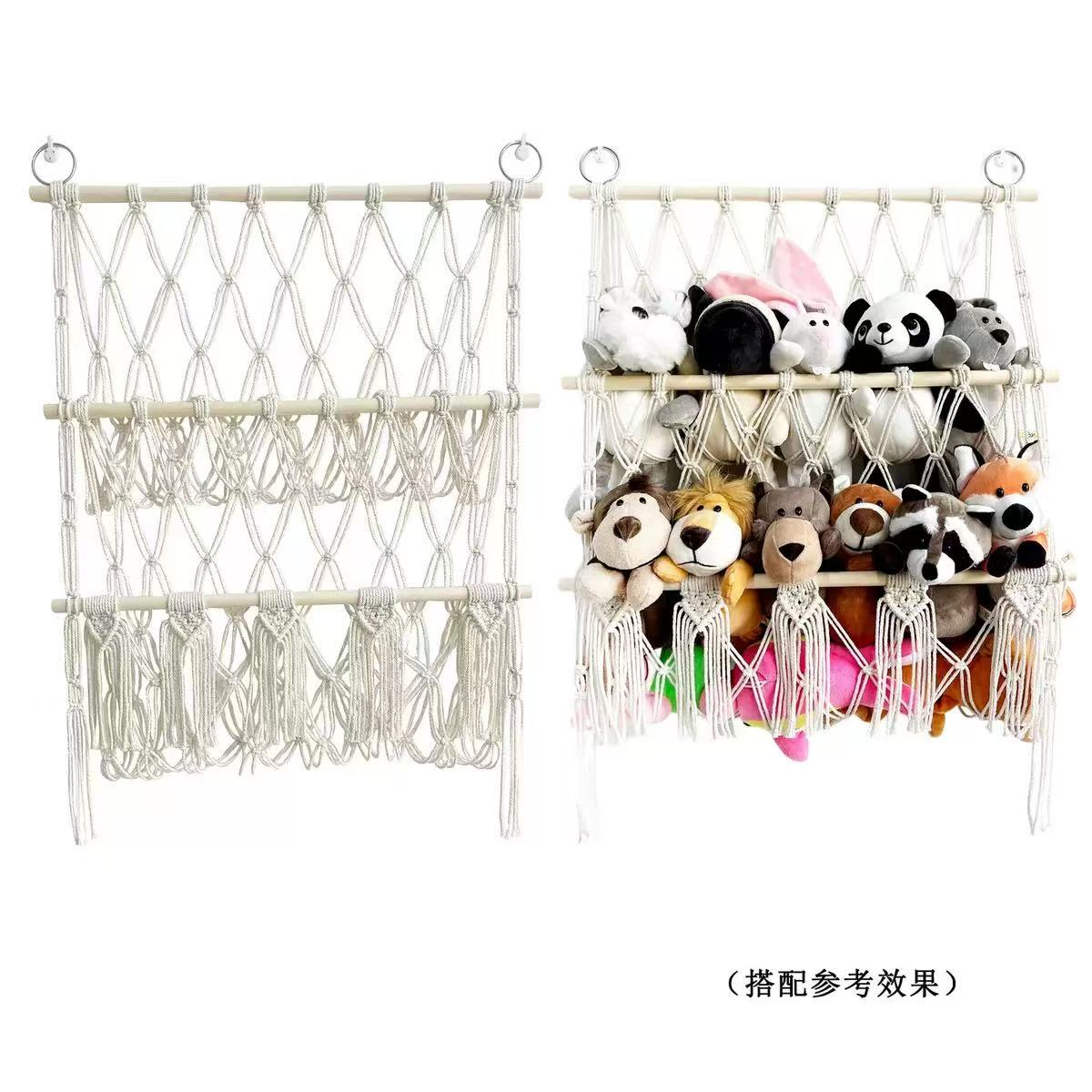Simple doll storage rack, hand-woven cotton rope, doll storage net bag, two-layer woven flower style, Nordic-style wall decoration, children's room, plush toy storage wonder, home soft decoration great item Specification image
