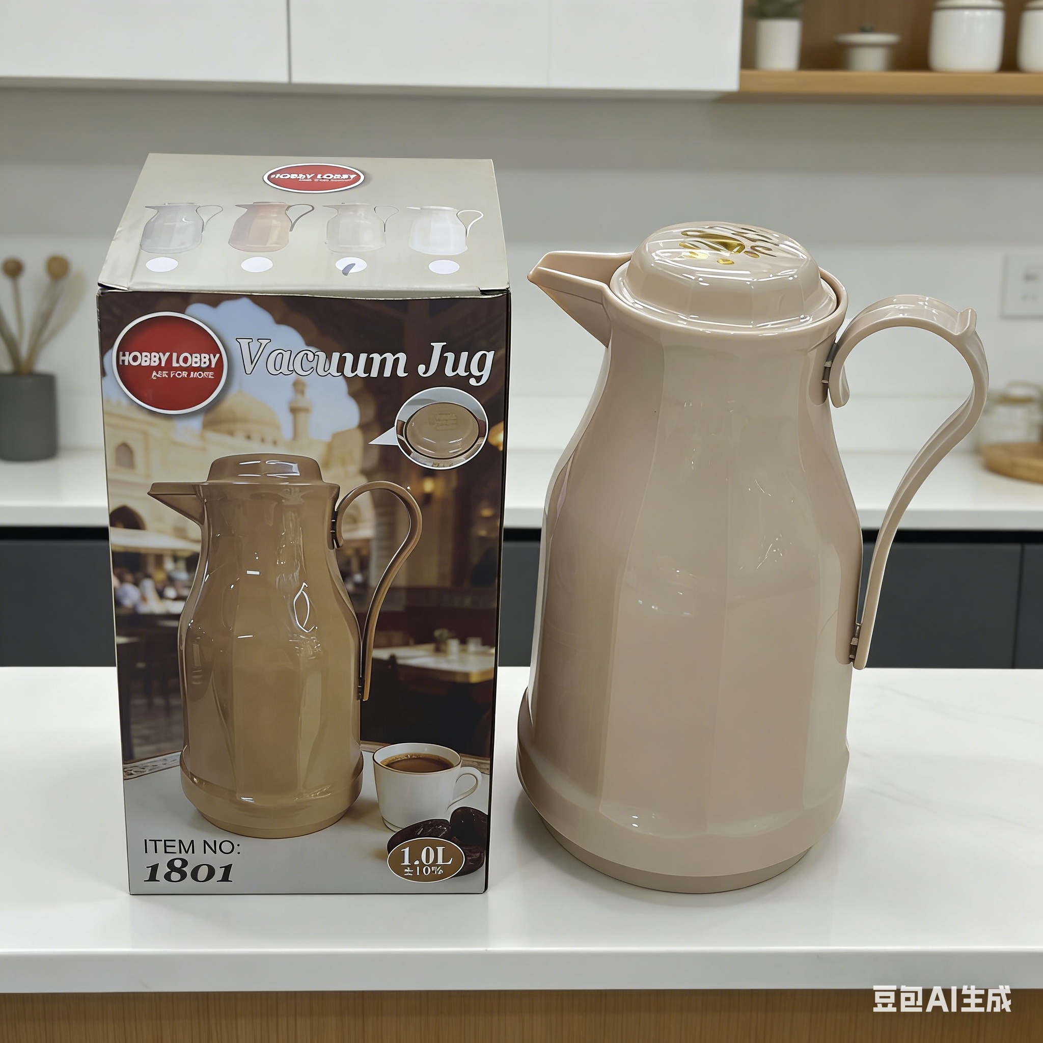 Milk apricot-colored retro thermos flask 1L long-lasting thermos flask for home, office and commercial use