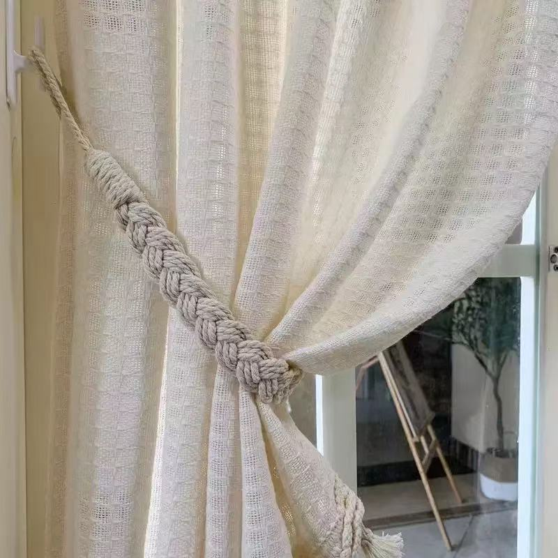 ins hot-selling simple Nordic style cotton and linen rope curtain ties, hand-woven, natural wood color curtain storage ties, versatile ties, lanyards, great for soft furnishings in living rooms and bedrooms, practical and beautiful curtain accessories