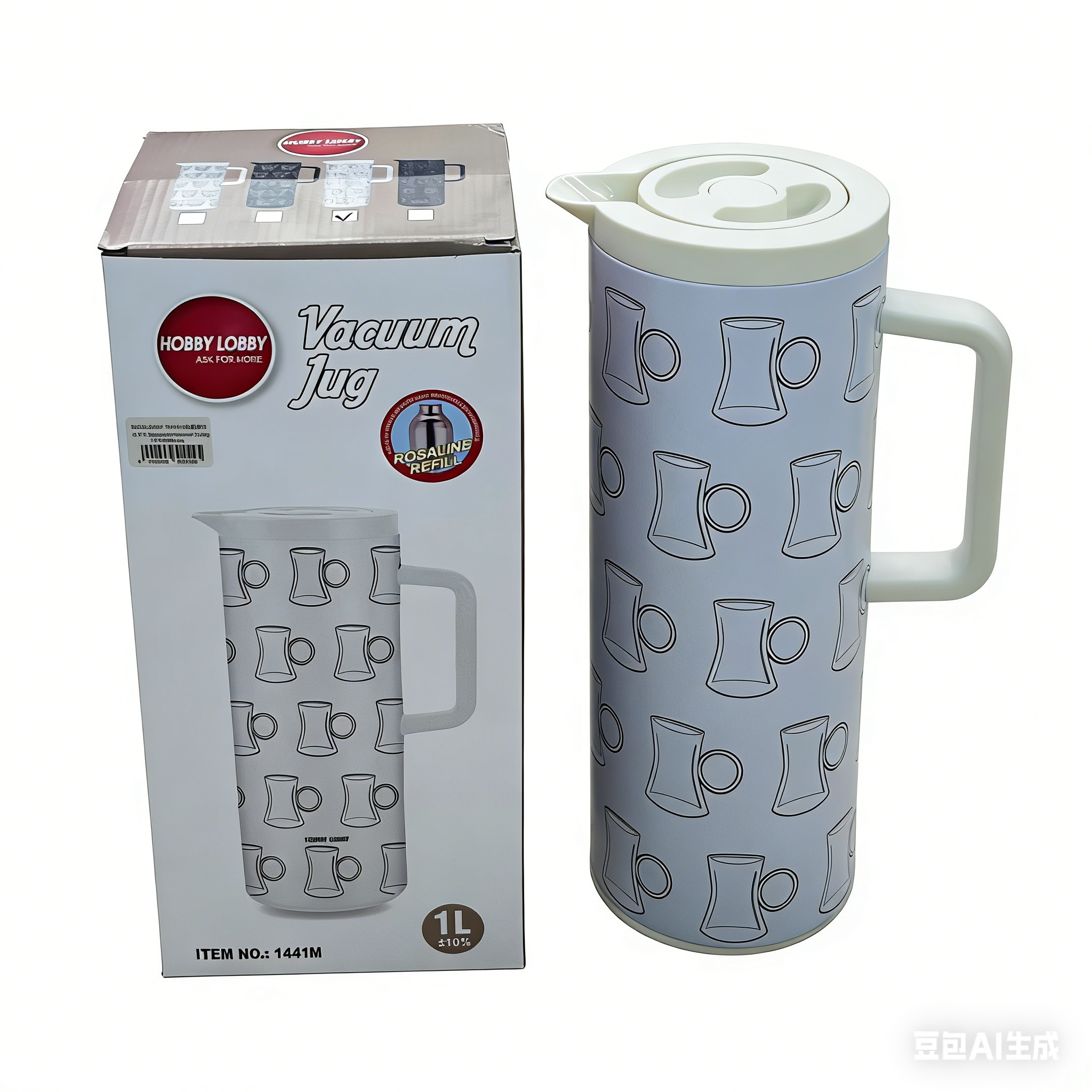 Fresh and simple cup pattern thermos flask, 1L large capacity thermos flask, home, office and guest thermos flask Item Picture