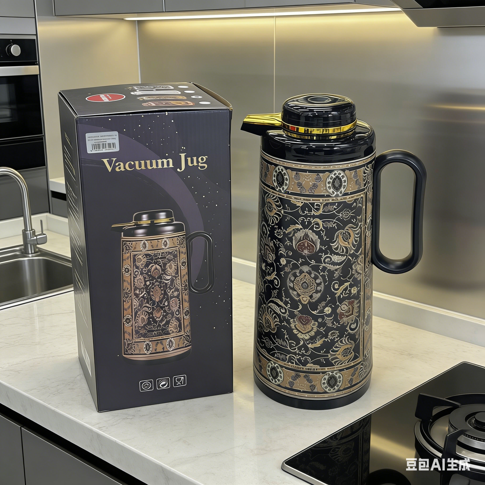 Light luxury European-style thermos flask, 1.9L household thermos flask, long-lasting thermos flask for entertaining guests, high appearance level thermos flask