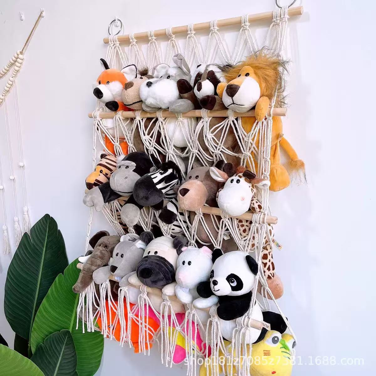 This Norse-style hand-woven multi-layer wall-mounted storage rack with tassel design integrates wall storage and decoration for children's rooms. It is made of cotton rope weaving, enhancing the warm and cozy atmosphere of the home. It is a perfect soft furnishing tool Item Picture