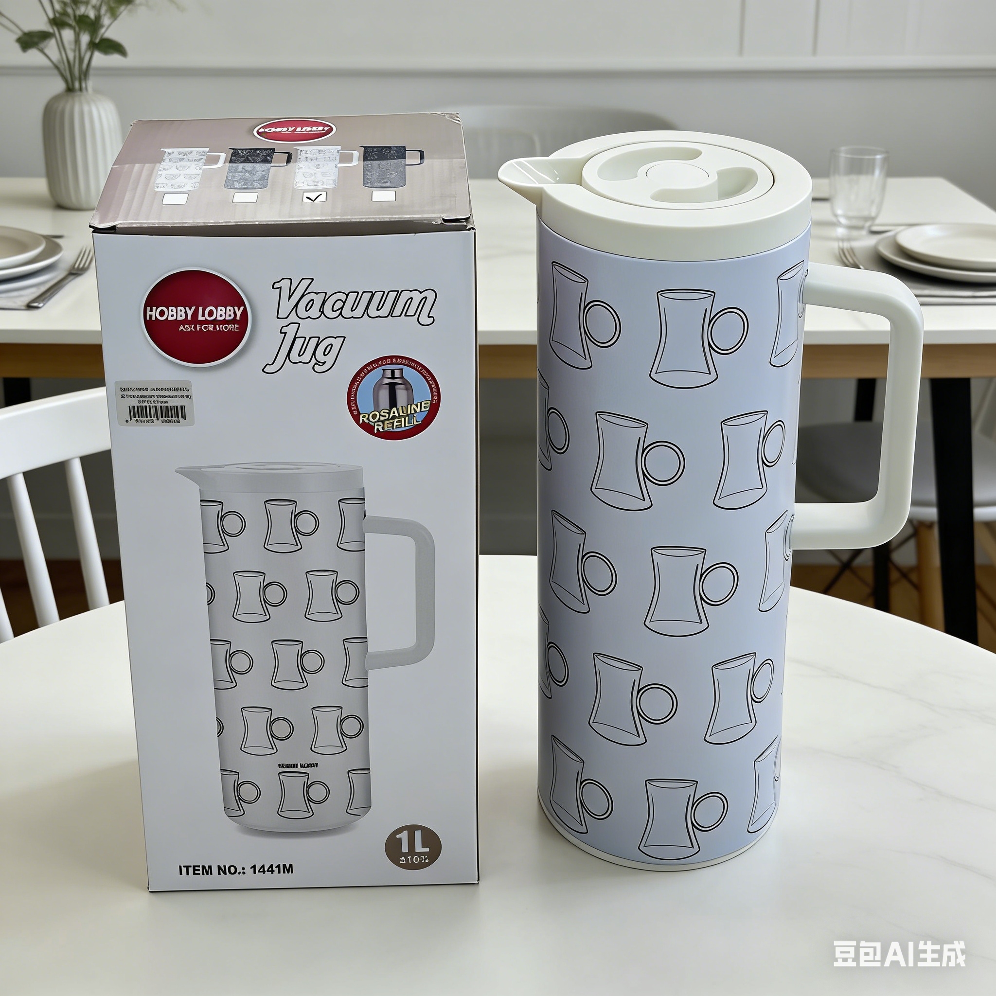 Fresh and simple cup pattern thermos flask, 1L large capacity thermos flask, home, office and guest thermos flask