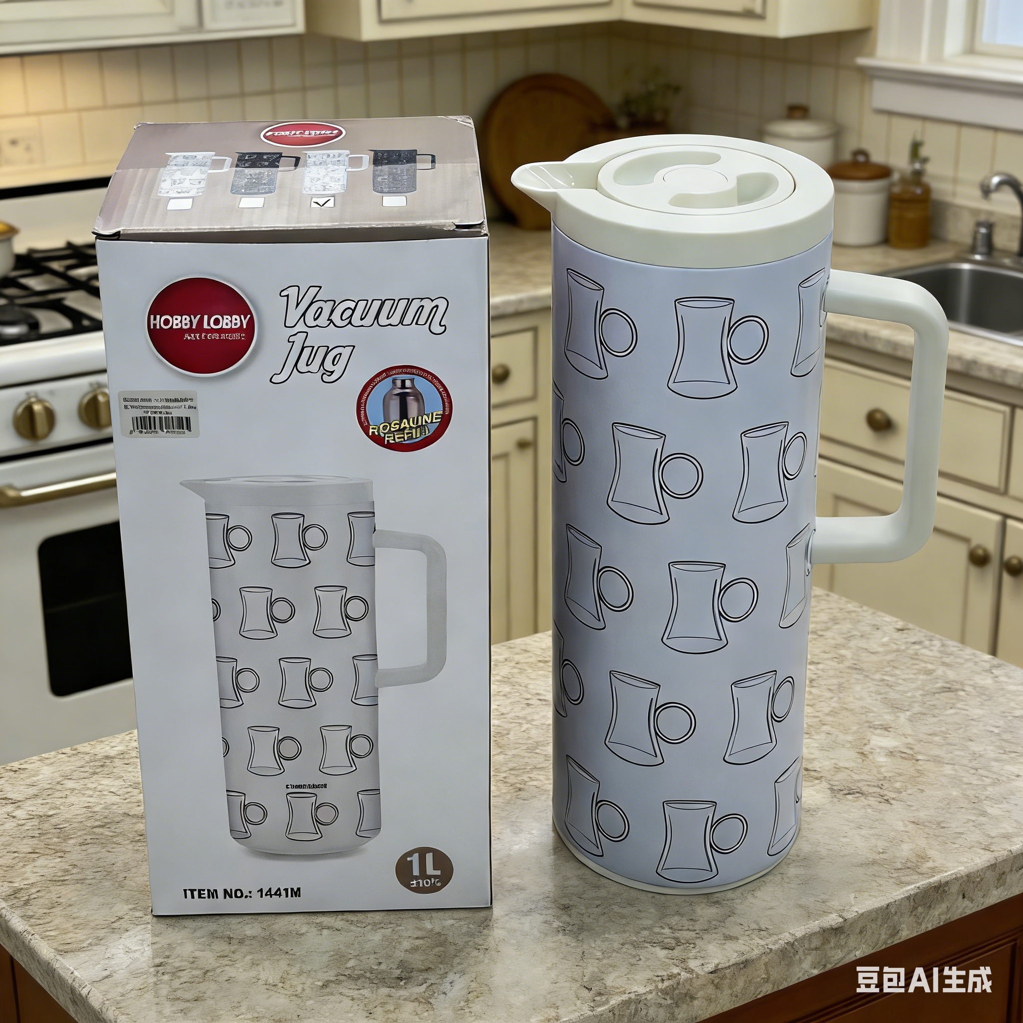 Fresh and simple cup pattern thermos flask, 1L large capacity thermos flask, home, office and guest thermos flask Specification image