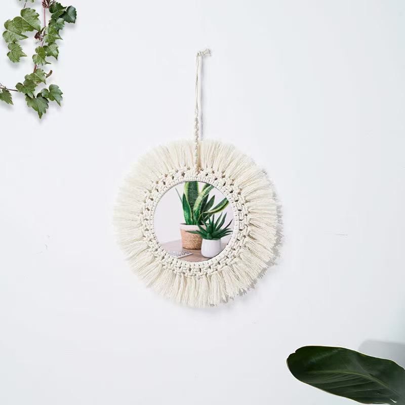 Nordic-style hand-woven tapestries, makeup mirrors, homestay entrance, bedside, wall decoration mirrors, creative cotton rope wall hanging mirrors, hotel bedroom soft furnishings, atmosphere ornaments, simple and light luxury home decorations