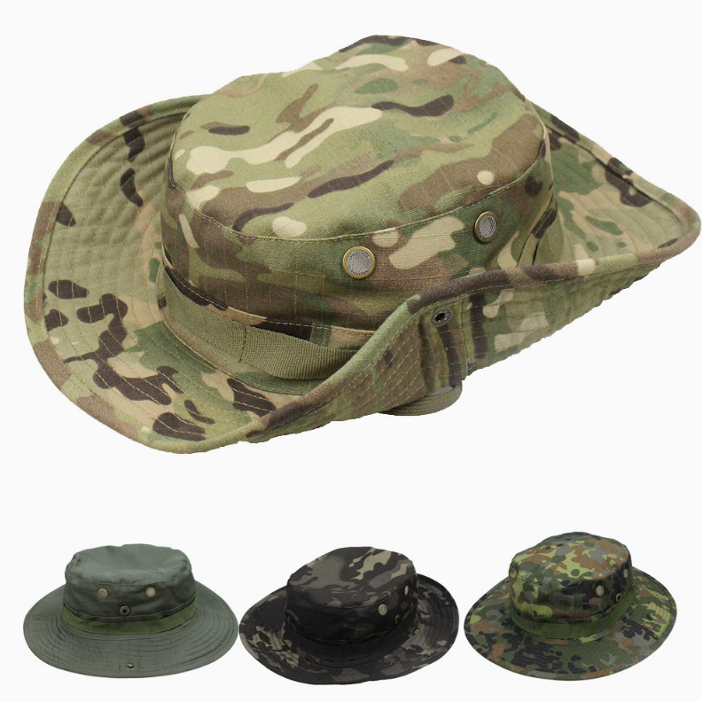 Sombrero de protección solar de entrenamiento militar de camuflaje al aire libre sombrero de penny sombrero de pescador de campo táctico de comando al aire libre sombrero de fan del ejército de borde redondo Specification image