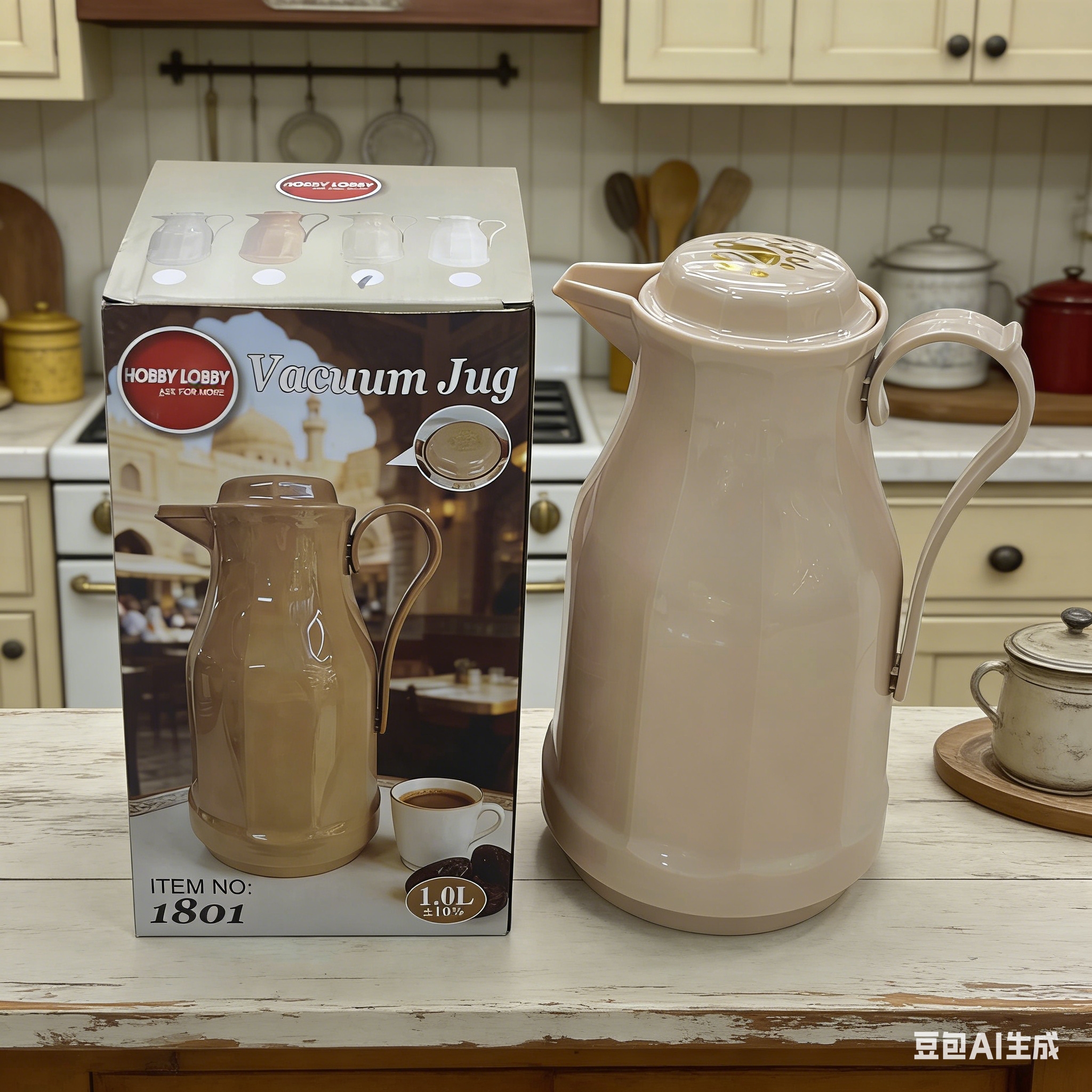 Milk apricot-colored retro thermos flask 1L long-lasting thermos flask for home, office and commercial use Specification image