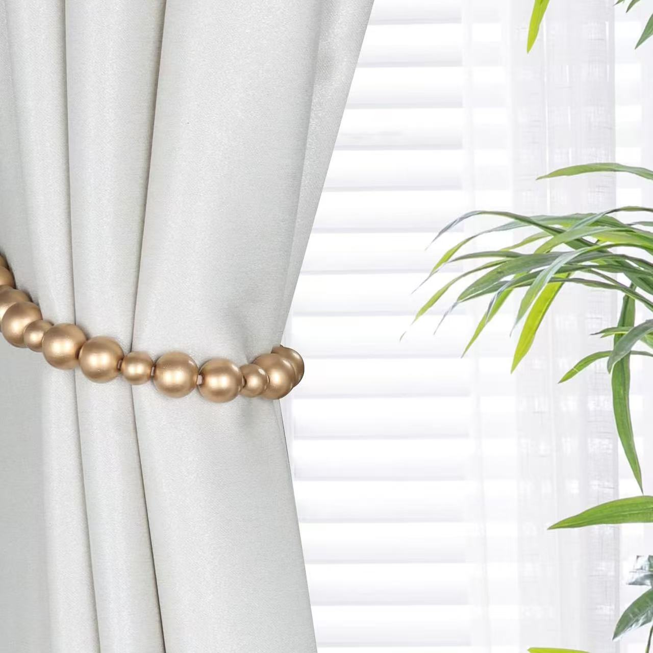 Light luxury champagne gold beaded curtain straps and high-end magnetic binding straps for home soft decoration
