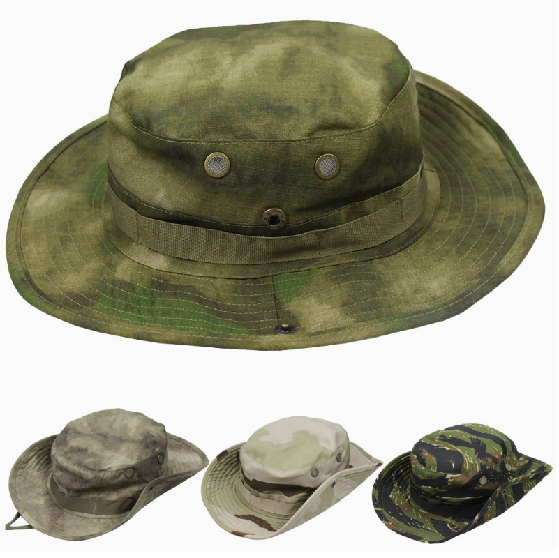 Sombrero de protección solar de entrenamiento militar de camuflaje al aire libre sombrero de penny sombrero de pescador de campo táctico de comando al aire libre sombrero de fan del ejército de borde redondo details Picture