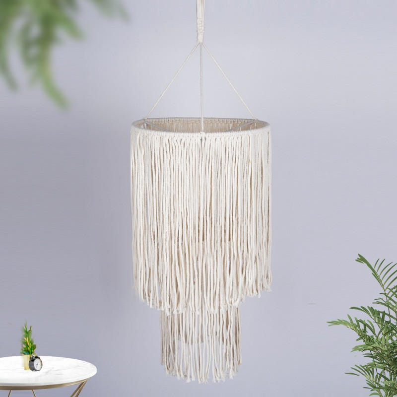 Nordic InS-style hand-woven cotton rope lampshade, homestay living room, bedroom, children's room, coffee shop atmosphere chandelier