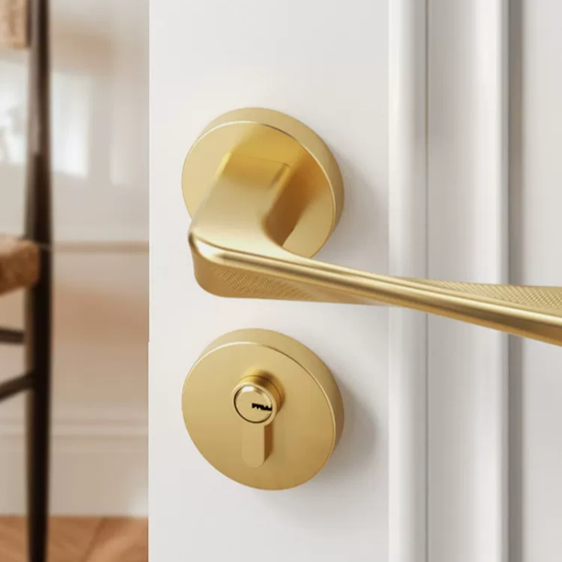 Haobao indoor silent door lock, bedroom magnetic lock, room household door handle, split double door, wooden door lock, gold color details Picture
