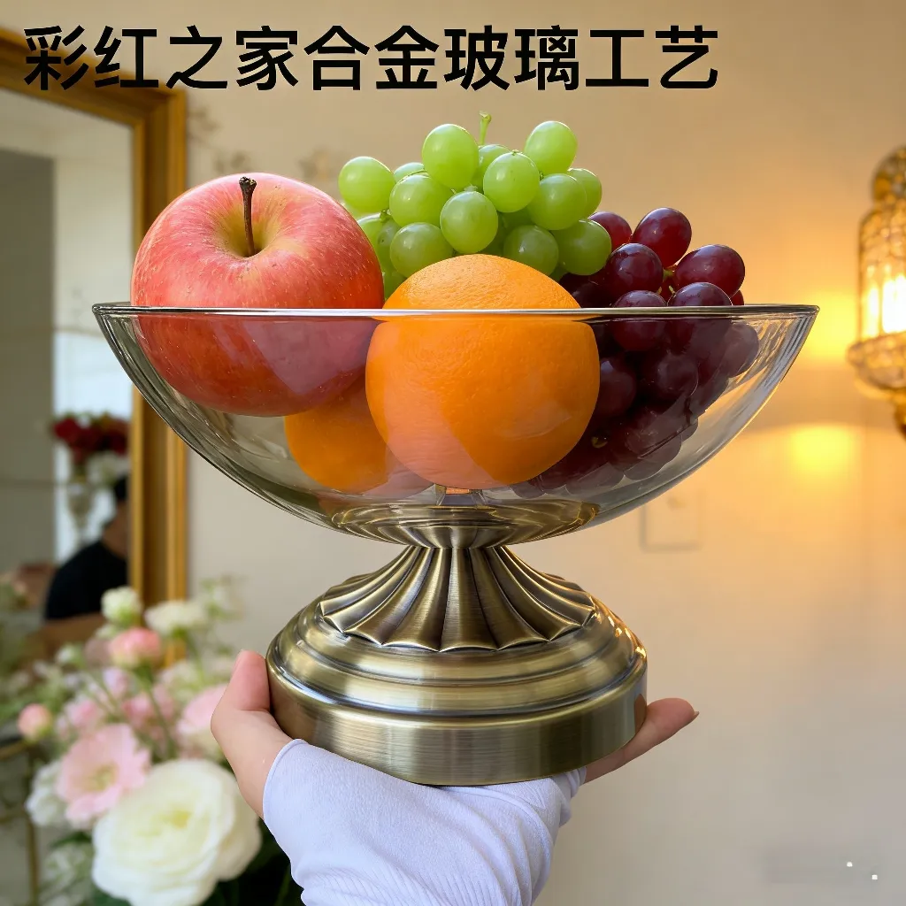European-style light luxury glass fruit plate for home living room, tall leg dried fruit and snack storage plate, foreign trade version, European-style light luxury glass fruit plate for home living room, tall detail image 4