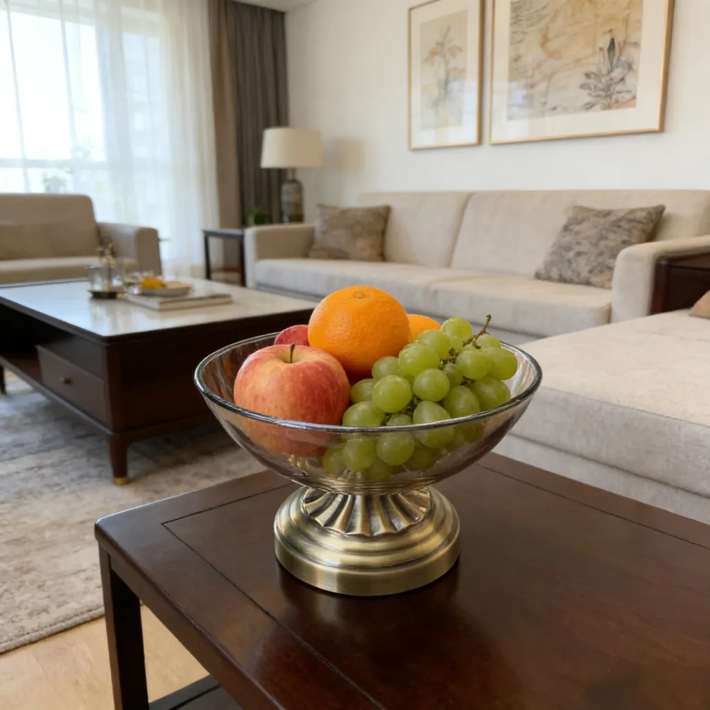 European-style light luxury glass fruit plate for home living room, tall leg dried fruit and snack storage plate, foreign trade version, European-style light luxury glass fruit plate for home living room, tall detail image 5