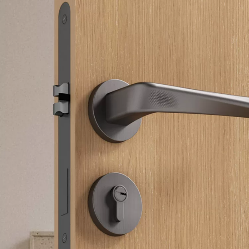 Haobao magnetic door lock, bedroom silent lock, modern indoor room, household door handle, split mechanical wood door lock, black details Picture