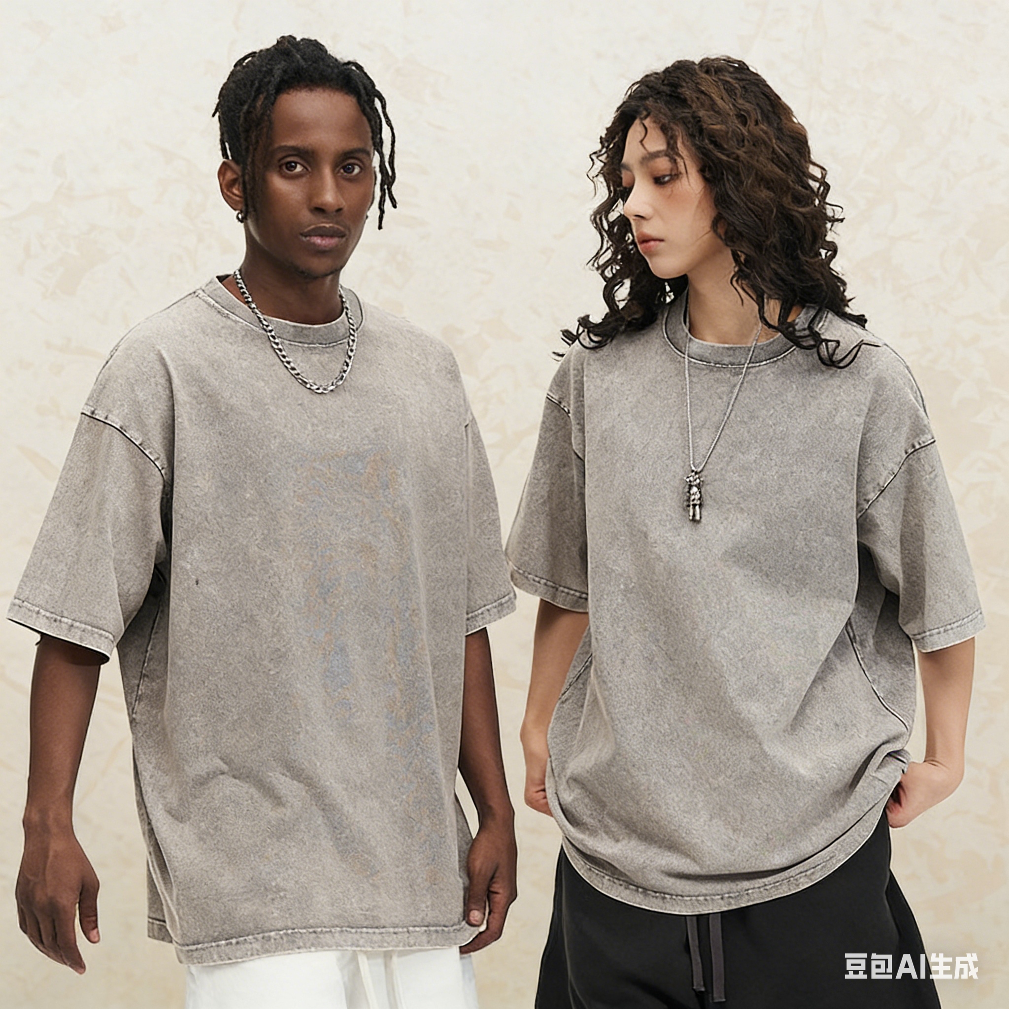 300G heavy-duty pure cotton washed T-shirt for men and women, summer retro vintage street loose American trendy brand short-sleeved custom Item Picture