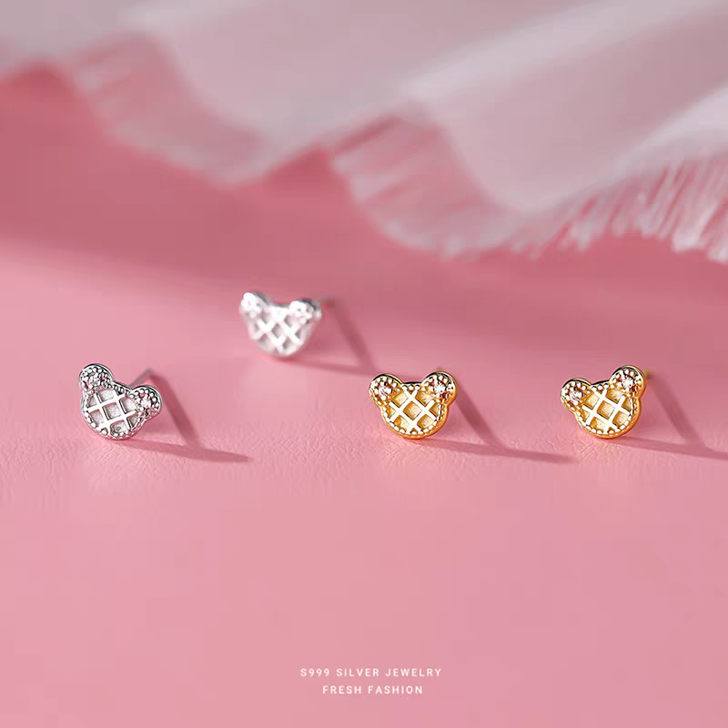 Mini version of S990 pure Silver cute bear Stud earrings Specification image