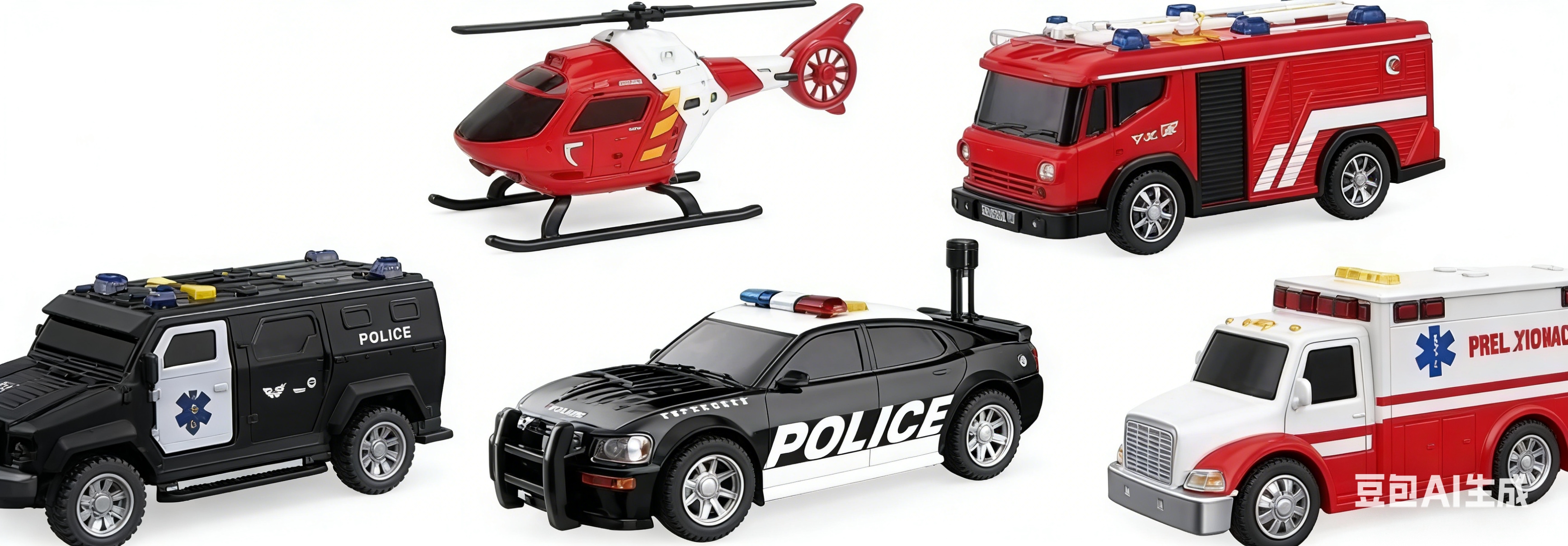 文艺WY1109A-5"1:32 惯性救援套装 （灯光，声音）"警车消防车救护车直升机合金车模玩具汽车模型合金玩具车