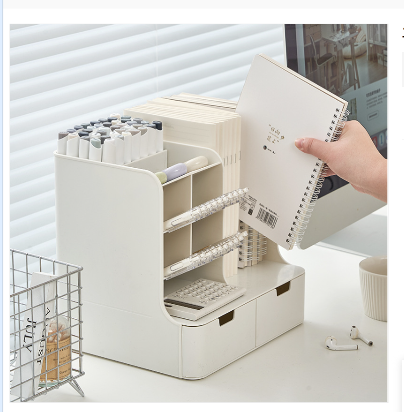 Rotating storage box, cosmetics storage box, desktop storage box, 12-compartment multi-layer storage box, beauty storage box, marker pen holder, large capacity paintbrush storage box, bookshelf, integrated desktop, student desk, children, girls and boys Specification image