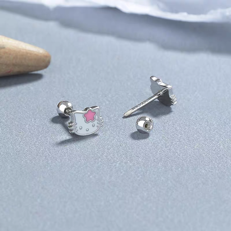 S925 sterling silver cute KT cat screw ear studs Specification image