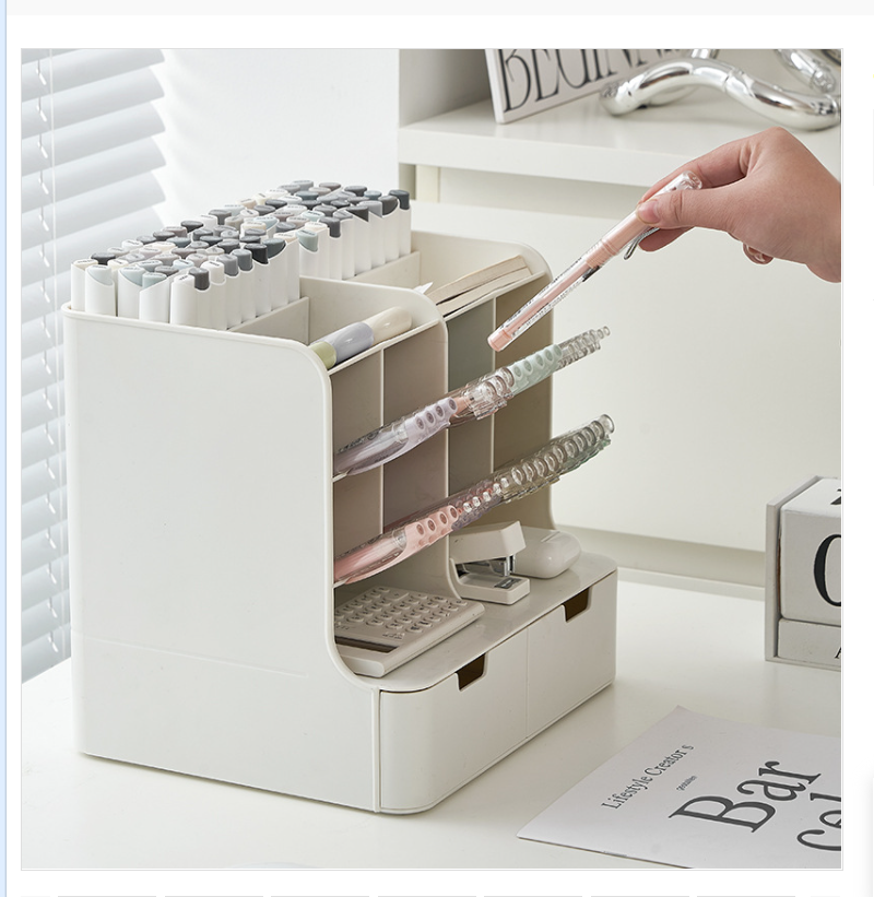 Rotating storage box, cosmetics storage box, desktop storage box, 12-compartment multi-layer storage box, beauty storage box, marker pen holder, large capacity paintbrush storage box, bookshelf, integrated desktop, student desk, children, girls and boys details Picture
