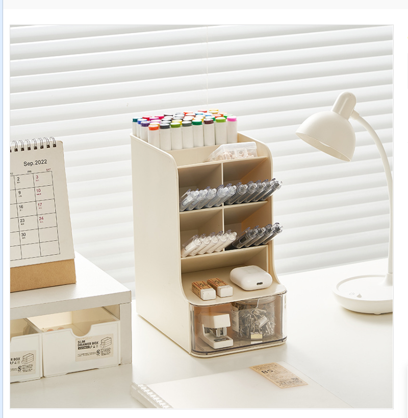 Rotating storage box, cosmetics storage box, desktop storage box, 12-compartment multi-layer storage box, beauty storage box, marker pen holder, large capacity paintbrush storage box, bookshelf, integrated desktop, student desk, children, girls and boys Item Picture