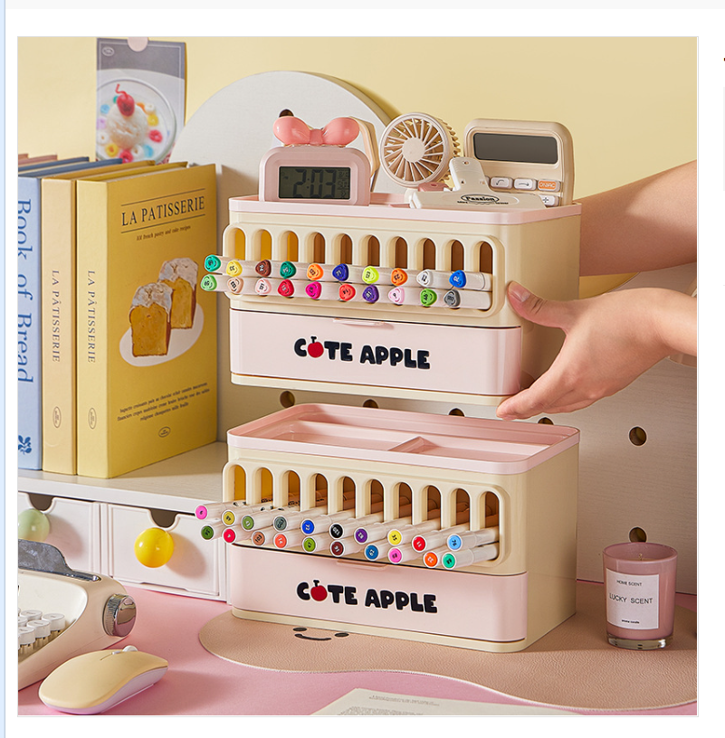 Marker pen holder, large capacity brush storage box, bookshelf, integrated desktop, student desk, children, girls, boys Application Scenario