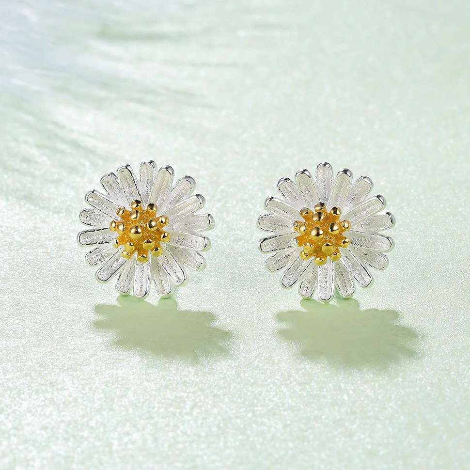 s925 all-silver small Daisy stud earrings in a Korean style for women Specification image