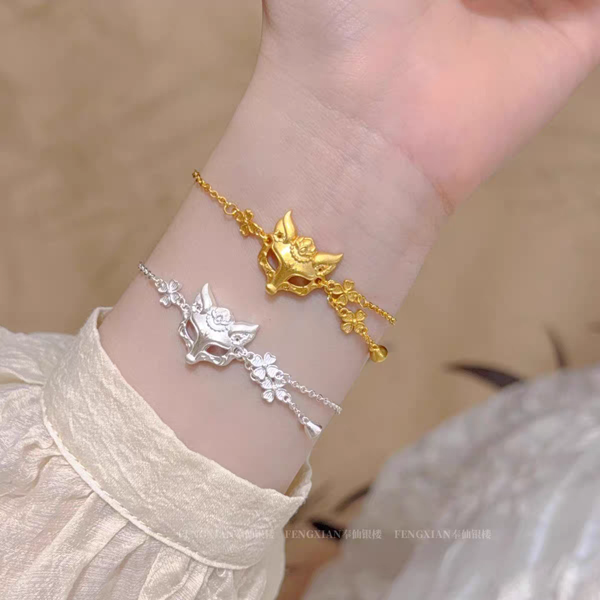 S925 sterling silver fox mask bracelet details Picture