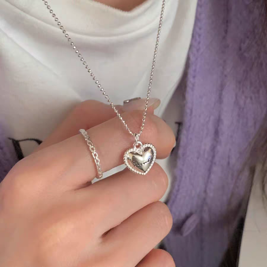 S925 Korean version Rice Bead Heart Necklace for Women Spring and Summer, new simple and niche style neckchain, light luxury and versatile collarbone chain detail image 4